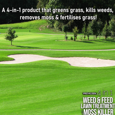 Pro-Kleen 4 in 1 Weed and Feed Lawn Treatment with Moss Killer 20kg - Greens Grass, Kills Weeds & Moss & Fertilises Grass