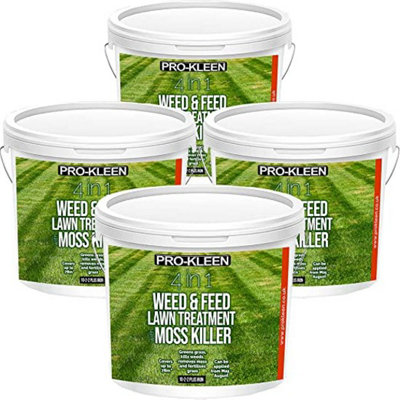 Pro-Kleen 4 in 1 Weed and Feed Lawn Treatment with Moss Killer - Greens Grass, Kills Weeds & Moss & Fertilises Grass 10kg