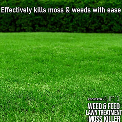Pro-Kleen 4 in 1 Weed and Feed Lawn Treatment with Moss Killer - Greens Grass, Kills Weeds & Moss & Fertilises Grass 10kg