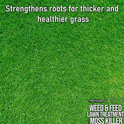 Pro-Kleen 4 in 1 Weed and Feed Lawn Treatment with Moss Killer - Greens Grass, Kills Weeds & Moss & Fertilises Grass 10kg