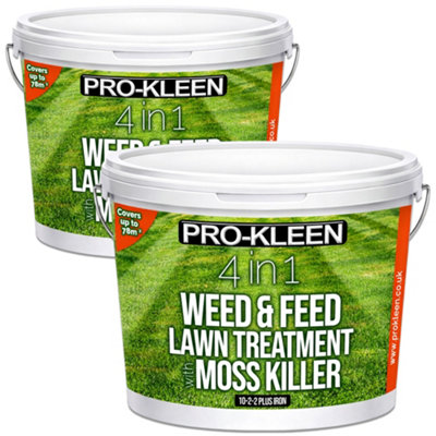 Pro-Kleen 4 in 1 Weed and Feed Lawn Treatment with Moss Killer - Greens ...