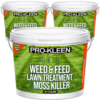 Pro-Kleen 4 in 1 Weed and Feed Lawn Treatment with Moss Killer - Greens ...