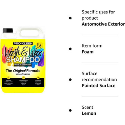 Pro-Kleen 5 Litres Carnauba Wash and Wax Shampoo (Yellow - Lemon Fragrance) - 7