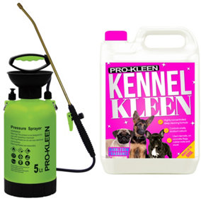 Pro-Kleen 5L Pump Sprayer with Pro-Kleen 5L Kennel Kleen Bubblegum For Catteries, Hutches, Aviaries, Patios, Artificial Grass