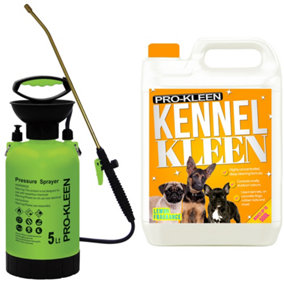 Pro-Kleen 5L Pump Sprayer with Pro-Kleen 5L Kennel Kleen Lemon For Catteries, Hutches, Aviaries, Patios, Artificial Grass