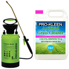 Pro-Kleen 5L Pump Sprayer with Pro-Kleen Artificial Grass Cleaner 5L Floral Fragrance