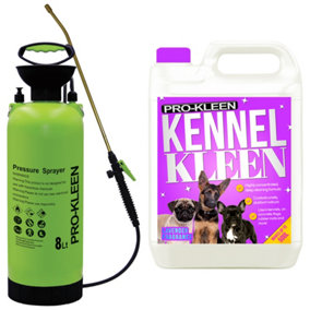 Pro-Kleen 8L Pump Sprayer with Pro-Kleen 5L Kennel Kleen Lavender For Catteries, Hutches, Aviaries, Patios, Artificial Grass