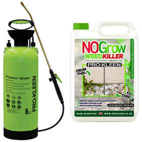 Pro-Kleen 8L Pump Sprayer with Pro-Kleen 5L No Grow Weed & Moss Killer