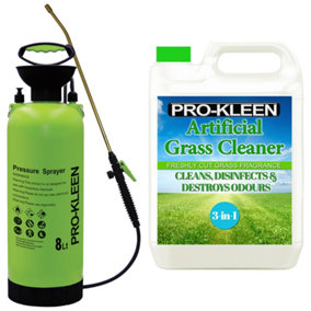 Pro-Kleen 8L Pump Sprayer with Pro-Kleen Artificial Grass Cleaner 5L Fresh Cut Grass Fragrance