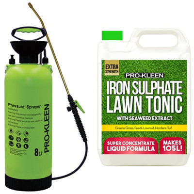 Pro-Kleen 8L Pump Sprayer with Pro-Kleen Liquid Iron Sulphate 5L Grass Greener & Turf Hardener