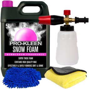 Pro-Kleen Bubblegum Snow Foam, Karcher K Series Snow Foam Lance & Microfibre Cloth & Mitt Pressure Washer