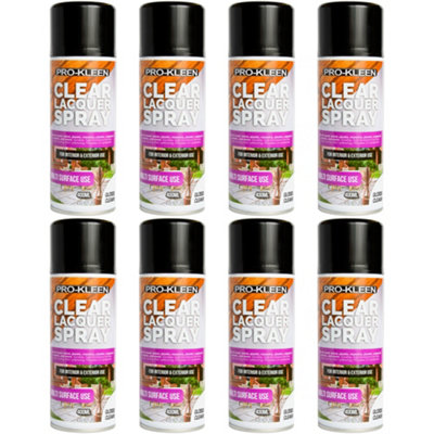 Pro-Kleen Clear Gloss Lacquer Spray 400ml x8 Protects & Seals Fast Drying Formula