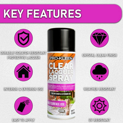 Pro-Kleen Clear Matt Lacquer Spray 400ml Protects & Seals Fast Drying Formula - 5