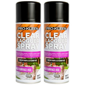 Pro-Kleen Clear Matt Lacquer Spray 400ml x2 Protects & Seals Fast Drying Formula