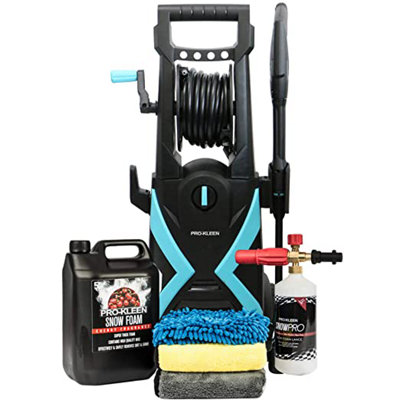 Pro-Kleen Electric Jet Washer 2.2kW  165 Bar 8M Hose 5L Cherry Snow Foam, Snow Foam Lance & Microfibre Cloths and Wash Mitt