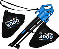 Pro-Kleen Garden Leaf Blower And Vacuum - 3000W - Shreds & Mulches 10-1 Ratio With Rake, 6 Speeds, 10m Power Cable, 2 x 35L Bags