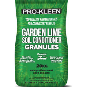 Pro-Kleen Garden Lime Soil Conditioner Granules 20kg Granular Limestone Increases pH Levels to Neutralise Soil Fast Acting