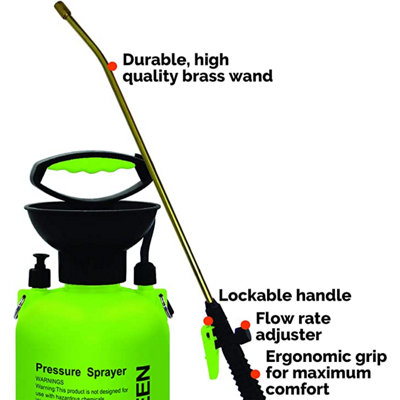 Pro-Kleen Garden Pressure Pump Sprayer Manual Action 5L With Brass Lance And 2 x Spare Seal Kit