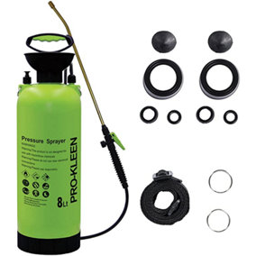 Pro-Kleen Garden Pressure Pump Sprayer Manual Action 8L With Brass Lance and 2 x Spare Seal Kits