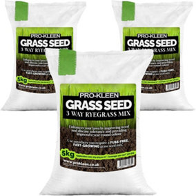 Pro-Kleen Grass Seed 3 Way Ryegrass Mix 15kg Premium Lawn Seed Hard Wearing Fast Germination