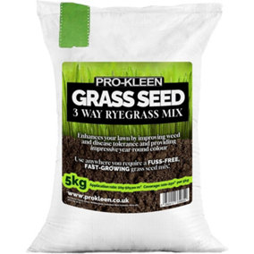 Pro-Kleen Grass Seed 3 Way Ryegrass Mix 5kg - Premium Lawn Seed - Hard Wearing, Fast Germination