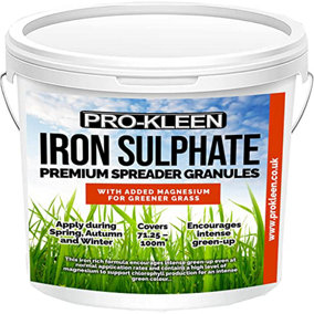 Pro-Kleen Iron Sulphate Spreader Granules 2.5kg, Covers up to 100m2, For Grass Green Up, Ferrous Sulphate Dry Powder