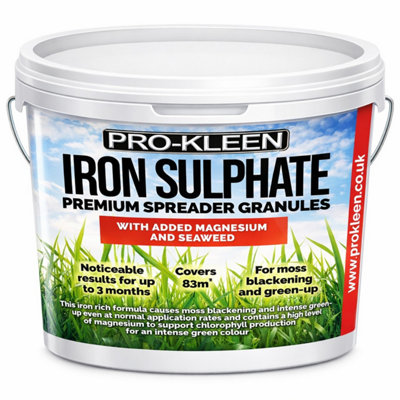 Pro-Kleen Iron Sulphate Spreader Granules 2.5kg Covers up to 100m2 For Grass Green Up Ferrous Sulphate