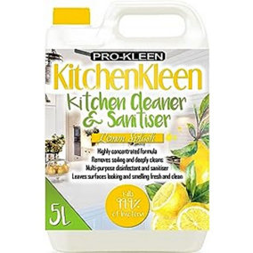 Pro-Kleen Kitchen Kleen - Cleans, Disinfectants & Sanitises - Lemon Splash - Multipurpose Spray 5L
