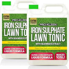 Pro-Kleen Lawn Tonic Liquid Iron Sulphate Quality Ferrous Conditioner Fertiliser Grass Greener Turf Hardener 10L