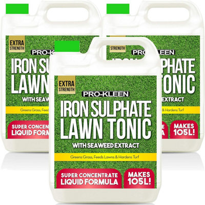 Pro-Kleen Lawn Tonic Liquid Iron Sulphate Quality Ferrous Conditioner Fertiliser Grass Greener Turf Hardener 15L