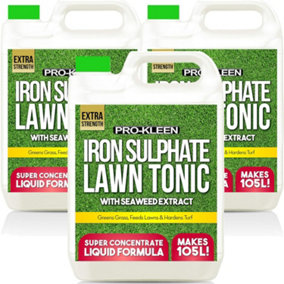 Pro-Kleen Lawn Tonic Liquid Iron Sulphate Quality Ferrous Conditioner Fertiliser Grass Greener Turf Hardener 15L