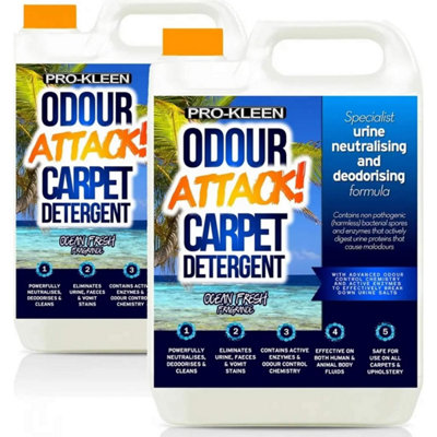 Pro-Kleen Odour Attack Pet Carpet Cleaner Shampoo Contains Active Enzymes to Digest Urine Proteins Ocean Fragrance 10L