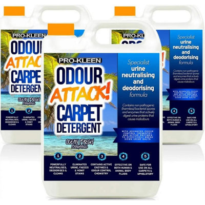 Pro-Kleen Odour Attack Pet Carpet Cleaner Shampoo Contains Active Enzymes to Digest Urine Proteins Ocean Fragrance 15L