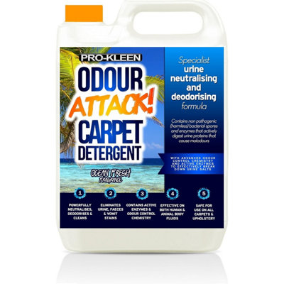 Pro-Kleen Odour Attack Pet Carpet Cleaner Shampoo Contains Active Enzymes to Digest Urine Proteins Ocean Fragrance 5L