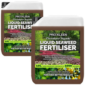 Pro-Kleen Organic Liquid Seaweed Fertiliser 10L Ascophyllum Seaweed Extract for Grass Vegetables Fruit Flowers Shrubs Lawns x2