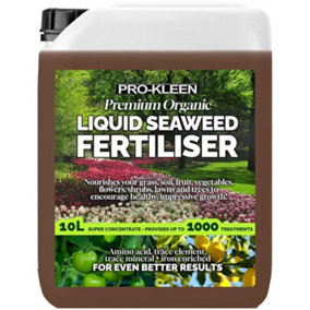 Pro-Kleen Organic Liquid Seaweed Fertiliser 10L Ascophyllum Seaweed Extract for Grass Vegetables Fruit Flowers Shrubs Lawns