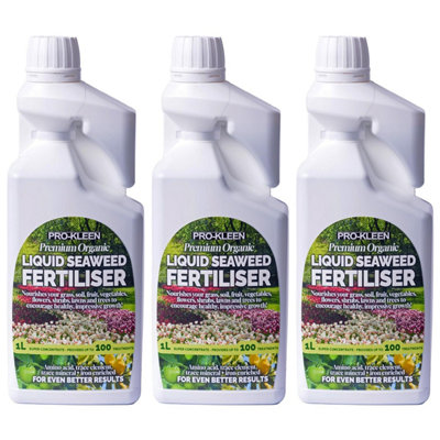 Pro-Kleen Organic Liquid Seaweed Fertiliser 3L Ascophyllum Seaweed Extract for Grass Vegetables Fruit Flowers Shrubs Lawns