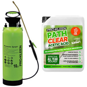 Pro-Kleen Path Cleaner AceticAcid Concentrated 30% 5L with 10L Garden Pump Sprayer - Glyphosate Free - Double Strength