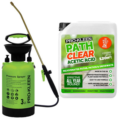 Pro-Kleen Path Cleaner AceticAcid Concentrated 30% 5L with 3L Garden Pump Sprayer - Glyphosate Free - Double Strength