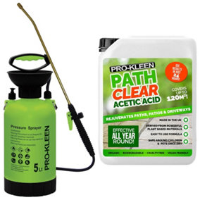 Pro-Kleen Path Cleaner AceticAcid Concentrated 30% 5L with 5L Garden Pump Sprayer - Glyphosate Free - Double Strength