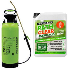 Pro-Kleen Path Cleaner AceticAcid Concentrated 30% 5L with 8L Garden Pump Sprayer - Glyphosate Free - Double Strength