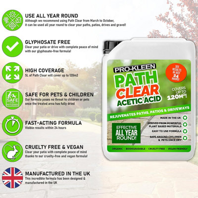 Pro-Kleen Path Cleaner AceticAcid Concentrated 30% 5L with 8L Garden Pump Sprayer - Glyphosate Free - Double Strength - 3