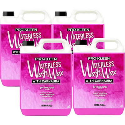 Pro-Kleen pH Neutral 4x 5 Litres Cherry Splash Car Cleaner Waterless Wash & Wax with Carnauba