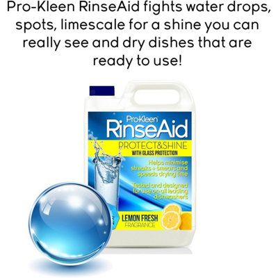 Pro-Kleen Rinse Aid (15L + 500ml) - Lemon Fresh - Protect & Shine With Added Glass Protection