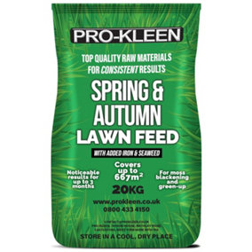 Pro-Kleen Spring and Autumn Lawn Feed Lawn Fertiliser for Green Up & Plant Strength Covers up to 667m2