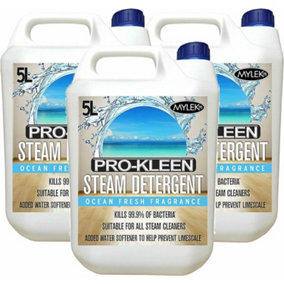 Pro-Kleen Steam Mop Detergent - Ocean Fresh Fragrance, High Concentrate Cleaning Solution with Built in Water Softener 15L
