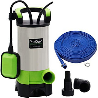 Pro-Kleen Submersible Water Pump 1100w Electric for Clean or Dirty Water with Float Switch and 25m Layflat Hose