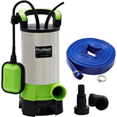 Pro-Kleen Submersible Water Pump 1100w Electric for Clean or Dirty Water with Float Switch With 15m Layflat Hose