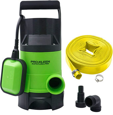 Pro-Kleen Submersible Water Pump Electric 400W with 10m Heavy Duty Layflat Hose for Clean or Dirty Water