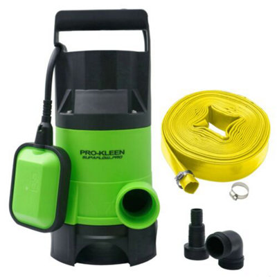 Pro-Kleen Submersible Water Pump Electric 400W with 20m Heavy Duty Layflat Hose for Clean or Dirty Water